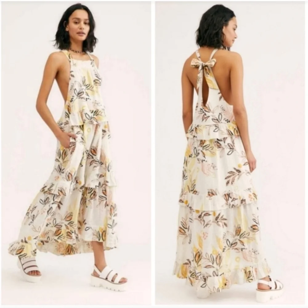 Free People White Floral Backless Ruffle Maxi Dress - Picture 2 of 11